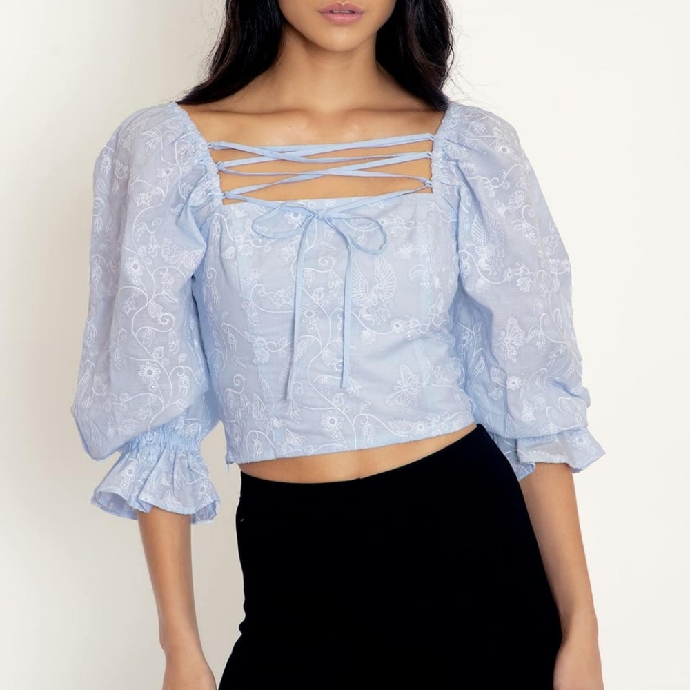 Blackmilk Unicorn Broderie Peasant Top
